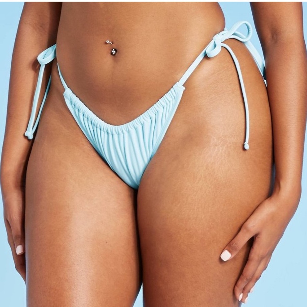 Shirred Side-Tie HighLeg Scoop Waist Bikini Bottom XL